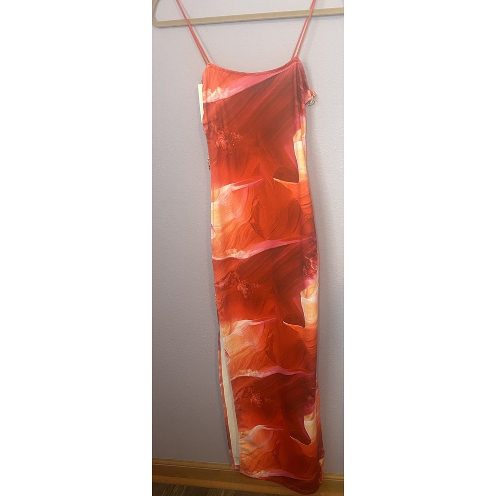 Simmi London Orange Red Open Side Chain Link Open Sides Dress Cover Up Sz 4 New